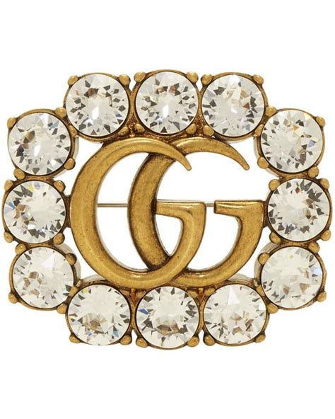 Gucci Gold Gg Crystal Marmont Brooch In Metallic Lyst