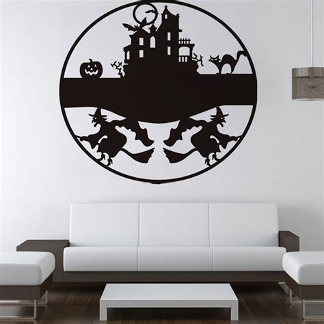 2018 New Halloween Wall Stickers Witch Castle Cat Carving