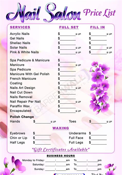 Beauty Nail Salon Price List Poster Ubicaciondepersonascdmxgobmx