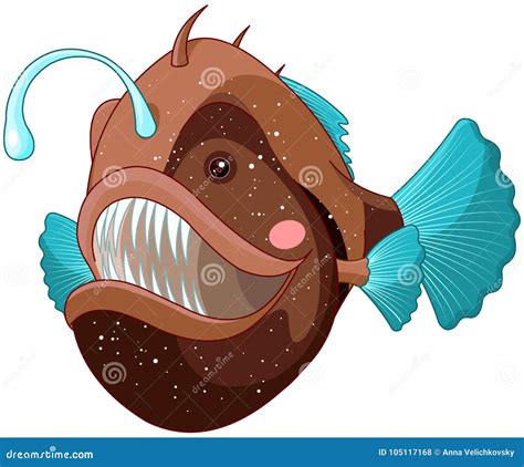 Angler Fish Vector Seafish Predator Character With Teeth And Light Or
