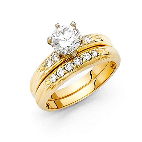Search for 14k wedding ring set. 14K Solid Yellow Gold Brilliant Cubic Zirconia Wedding ...