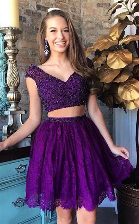 Two Piece Purple Lace Short Homecoming Dresscharming With Images
