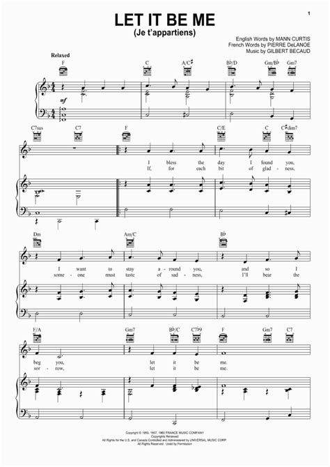 Let It Be Me Piano Sheet Music Onlinepianist