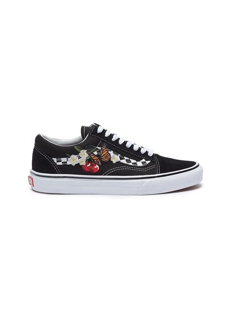 Vans Canvas Checker Floral Old Skool Graphic Embroidered Sneakers In