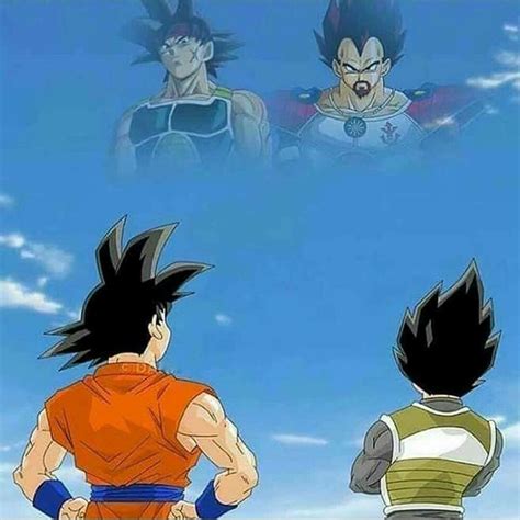 Goku And Vegeta Looking Up At Their Dads Bardock And Vegeta Sr Dragon