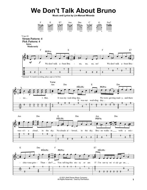 We Dont Talk About Bruno From Encanto Easy Guitar Tab Online Noten