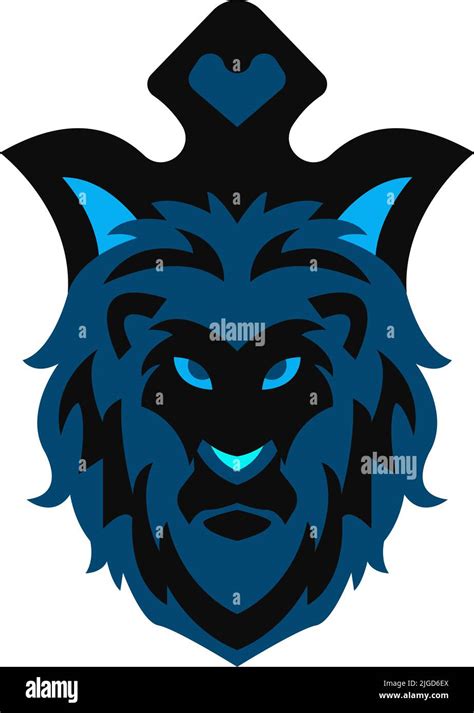 vector illustration of a lion s head face in blue dominance with a crown on top great for wild