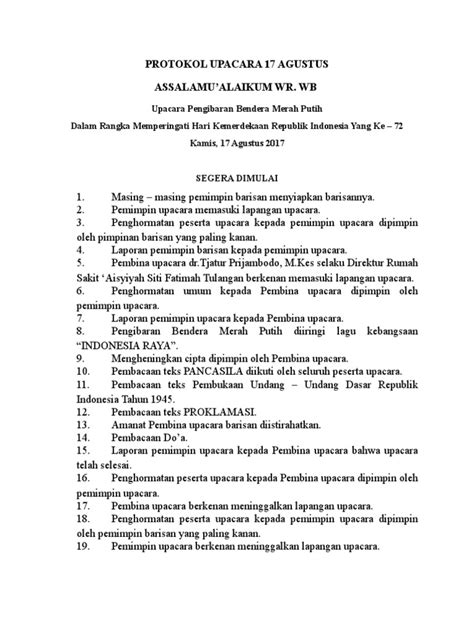 Protokol protokol adalah sebuah aturan yang mendefinisikan beberapa fungsi yang ada dalam sebuah jaringan komputer, misalnya mengirim pesan dari setiap layer ini adalah memberi layanan ke layer yang ada di atasnya. Protokol Upacara 17 Agustus