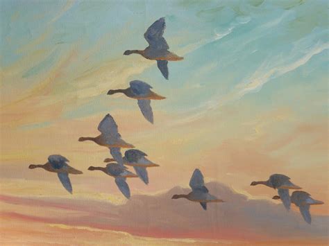 British Artist Wilfred Bailey Flying Birds Original Vintage Framed Oil