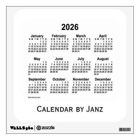 2026 White Calendar By Janz Wall Decal