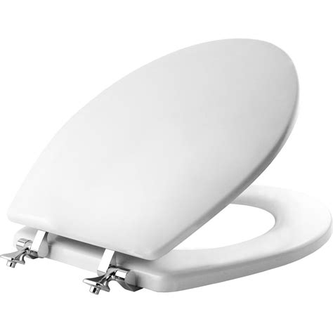 Mayfair Round Enameled Wood Toilet Seat In White With Chrome Hinge And