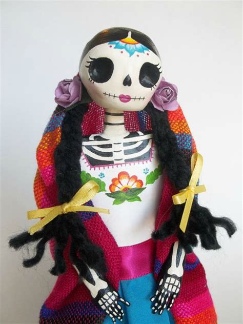 Dia De Los Muertos Mexican Woman Paper Mache Catrina Doll Day Of The