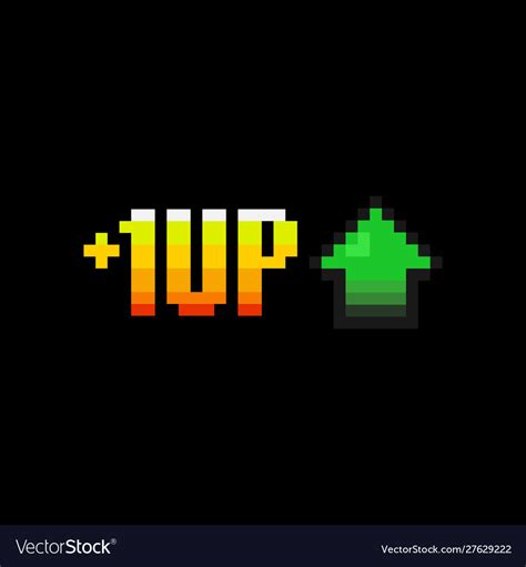 Pixel Art 1 Level Up And Green Arrow Icon On Black