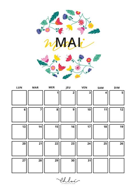 Calendrier Mai à Imprimer Printables La Penderie De Chloé