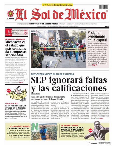 Portadas De Los Principales Diarios Nacionales De México Tus Buenas Noticias
