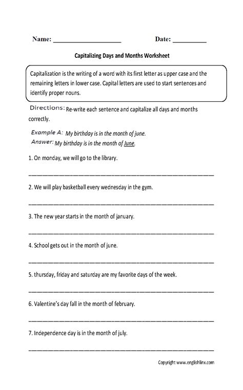 Capitalization Worksheets 1st Grade Thekidsworksheet