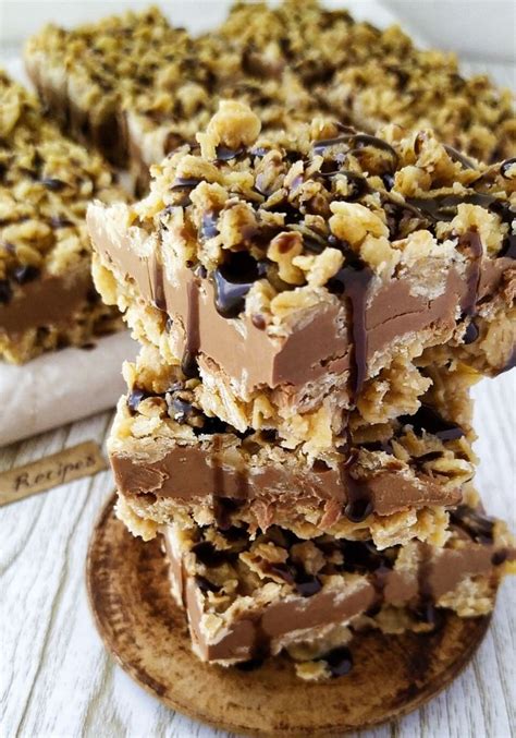 Instead, they're made with ingredients that firm up on their own over time to the consistency of a soft oatmeal cookie. No Bake Chocolate Oatmeal Bars - {100kRecipes}