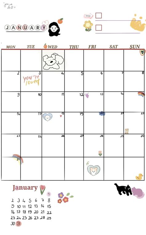 January Calendar Printables Png Free Illustrations Aesthetic