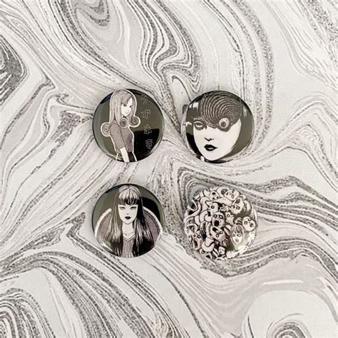 Set Of 4 Junji Ito Artwork 1 Pinback Buttons Etsy