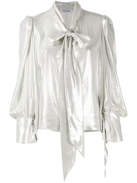 Shop Parlor Metallic Pussy Bow Blouse With Express Delivery Farfetch