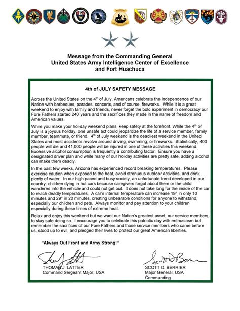 Usacoe Commanding Generals July 4th Holiday Safety Message Article