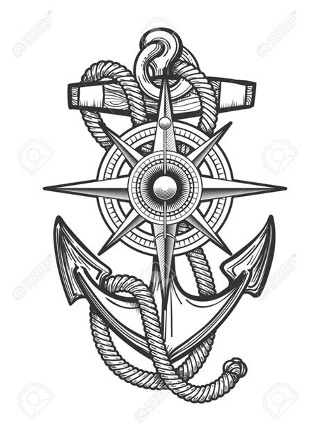 An Anchor And Compass Tattoo Design
