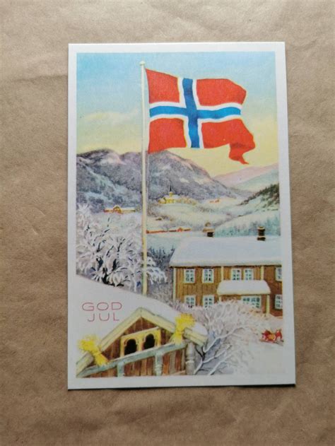 Vintage Norwegian God Jul Christmas Greeting Card Etsy