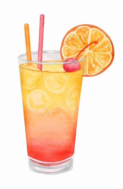 Premium Vector Tequila Sunrise Cocktail Watercolor Hand Drawn Illustration Drink Clipart On