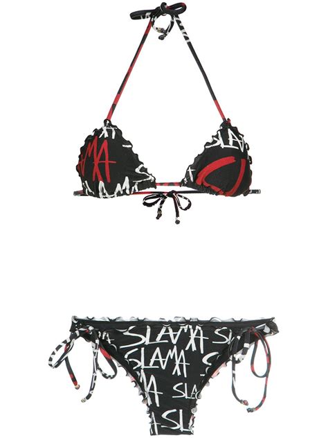 amir slama logo print bikini set farfetch