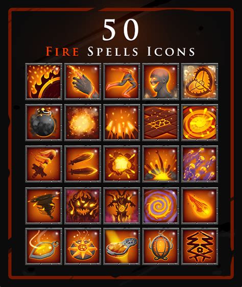 50 Rpg Magic Fire Spell Icons Gamedev Market