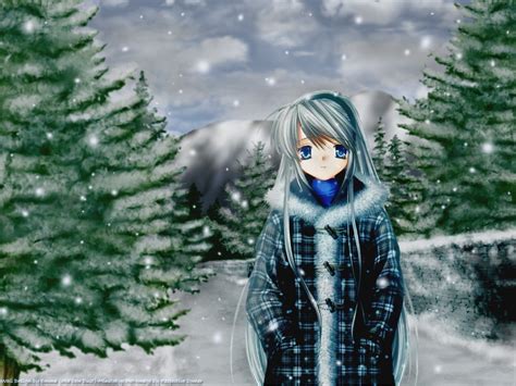 Wallpaper Anime Girls Snow Winter Dress Blue Clannad Sakagami Tomoyo Weather Season