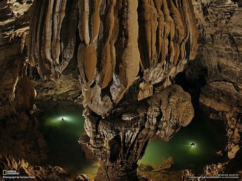 Underground Lake Stalactites Underground Nature Lake Cave Hd