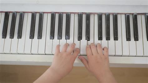Closeup Hand Girls Playing Piano Piano Keyboard With Hands Top View