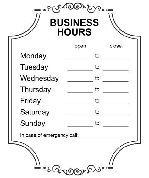 Printable Business Hours Sign Template Printable Templates
