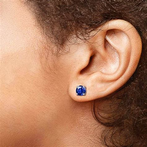 Ct Blue Sapphire Stud Earrings In White Gold Mm