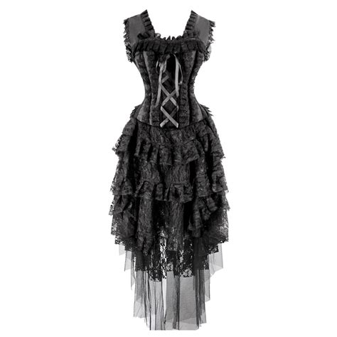 rosetic gothic bustier corset dress bandage asymmetrical mesh lace bow black patchwork slim sexy