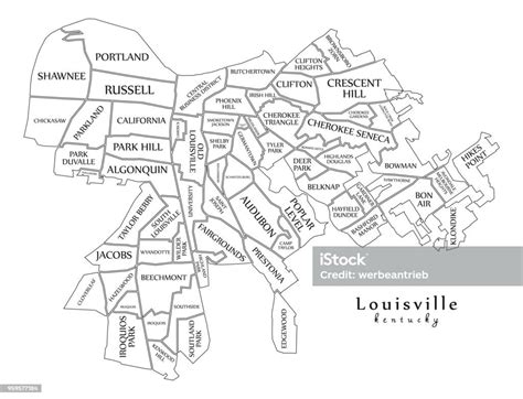 Modern City Map Louisville Kentucky City Of The Usa With Neighborhoods