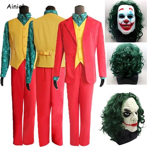 2019 Movie Joker Cosplay Joaquin Phoenix Clown Clothes Arthur Fleck Costume Red Suit Halloween