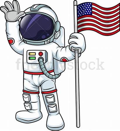 Astronaut Flag Clipart Holding Cartoon Usa American
