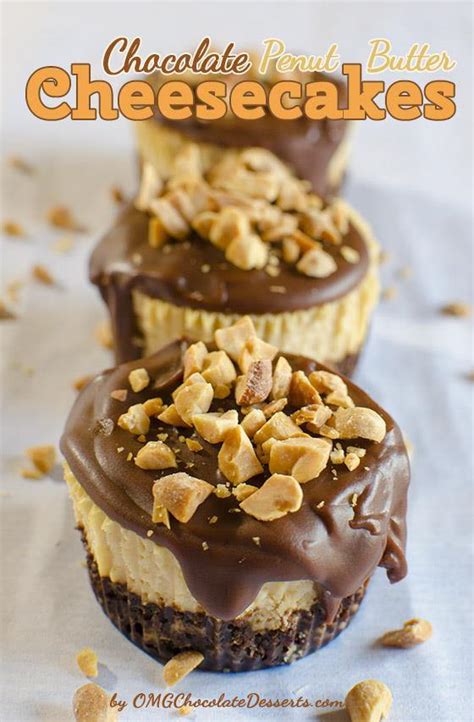 Each individual serving has an oreo cookie crust topped with velvety smooth chocolate cheesecake filling. Mini Chocolate Peanut Butter Cheesecakes - OMG Chocolate ...