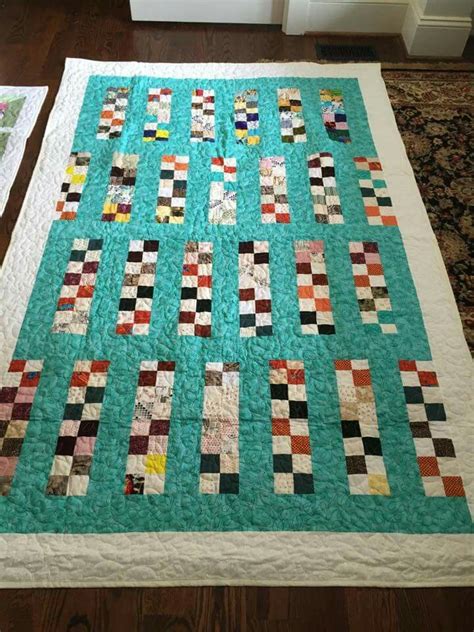 Squares And Stripe Quilt Quilts Striped Quilt Square