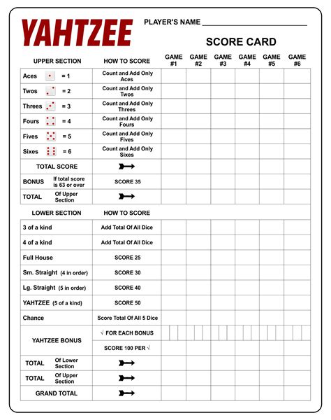 Yahtzee Printable Sheet