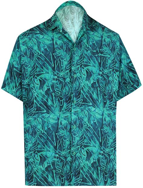 Hawaiian Shirt Mens Beach Aloha Camp Party Holiday Short Sleeve Pocket Leaves D HD Print B