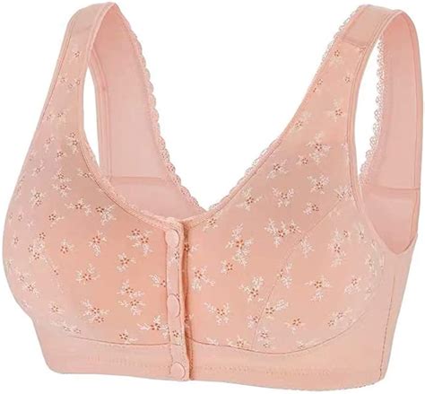 Middle Aged Elder Woman Floral Wirefree Bra Front Button Closeure Soft