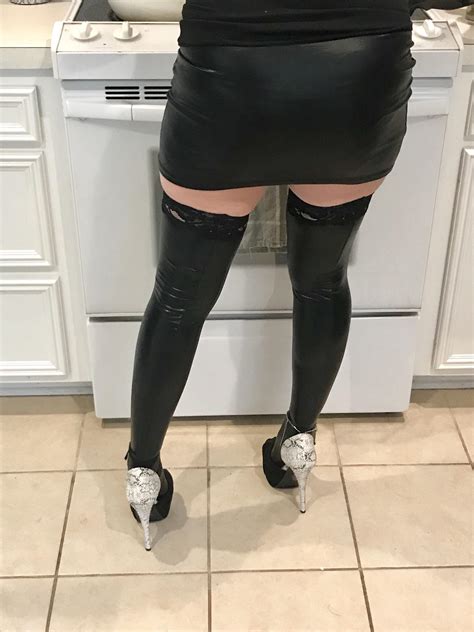 Sexy Gf In 7 Inch Heels Latex Mini Skirt Latex Stockings And Her