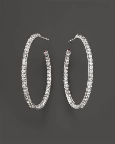 Roberto Coin K White Gold Large Micro Pave Diamond Hoop Earrings