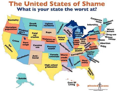 The United States Of Shame What Each State Is Worst At