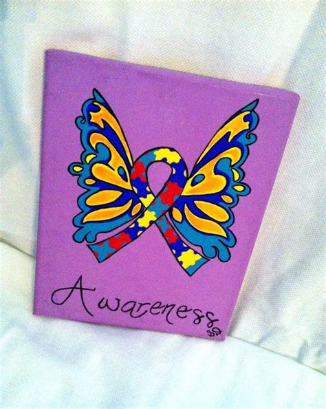 Acrylic Canvas Painting Autism Awareness Butterfly