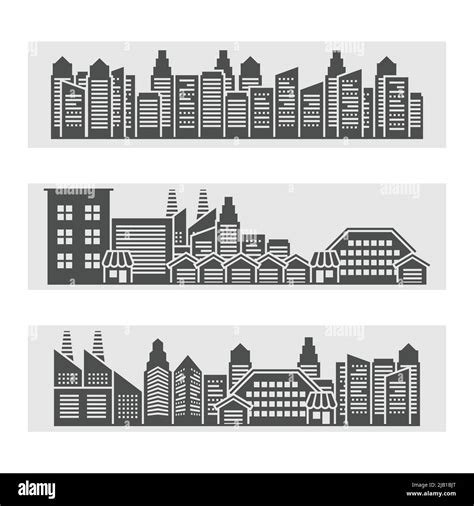 Decorative Horizontal Banners Of Modern City Residential Area Cityscape