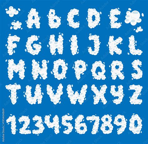 English Alphabet From Clouds On Blue Sky Background Cloudy Alphabet